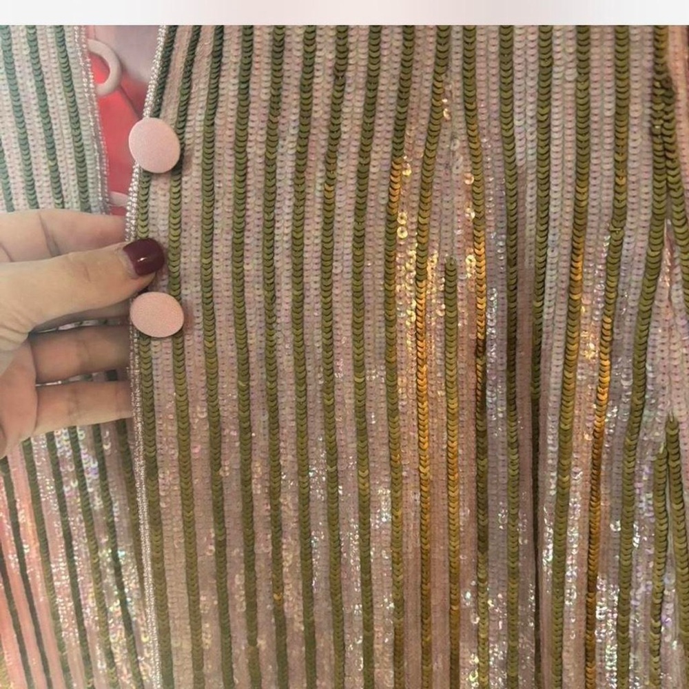 Vintage Escada Pink and Gold Sequin Striped Longline Blazer Statement Jacket - Picture 6 of 9